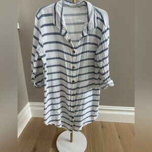 Viola Borghi Linen Striped Tunic Button Down Navy White Small